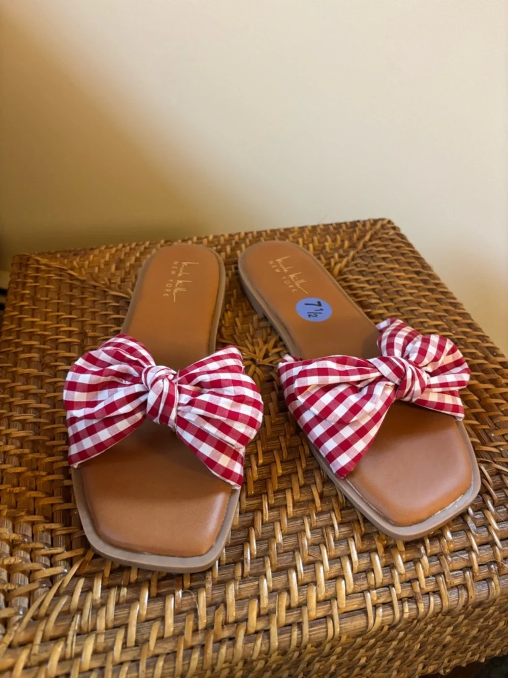 NWOT Nicole Miller Nee York Women's Red Gingham Bow Slide Sandals, 7.5 - Picture 1 of 4